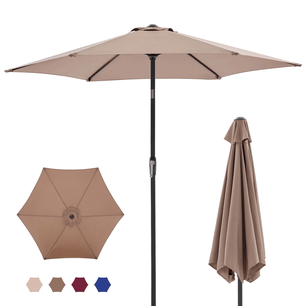 7 5 foot outdoor terrace sun umbrella with button tilt and hand cranking device 6 rib design uv15 waterproof fabric - im