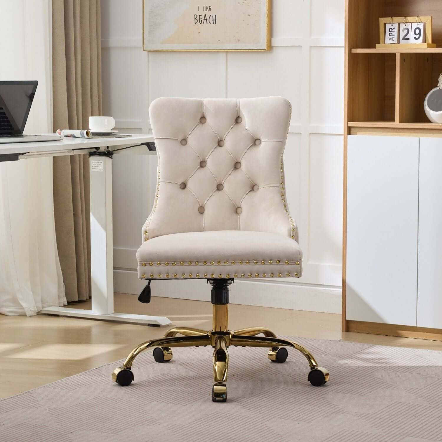 elegant velvet upholstered office chair with adjustable height swivel feature perfect for home or workspace - 