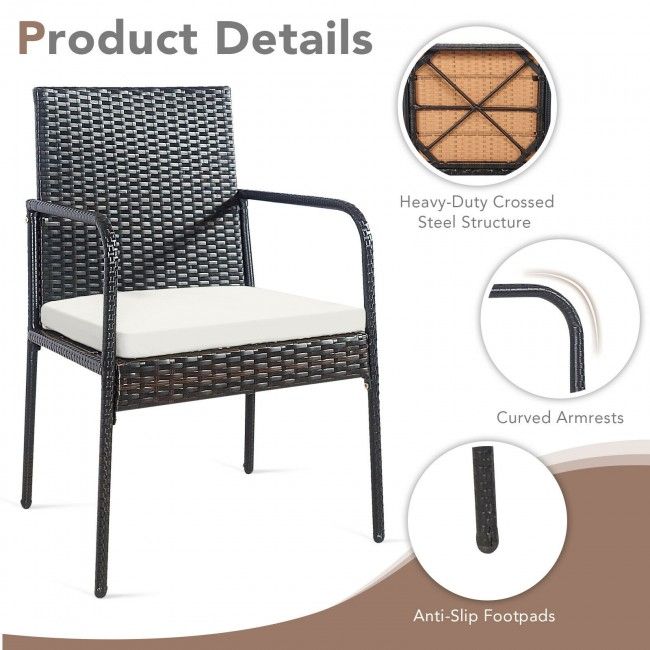 4 pieces patio wicker rattan dining set with comfy cushions - 