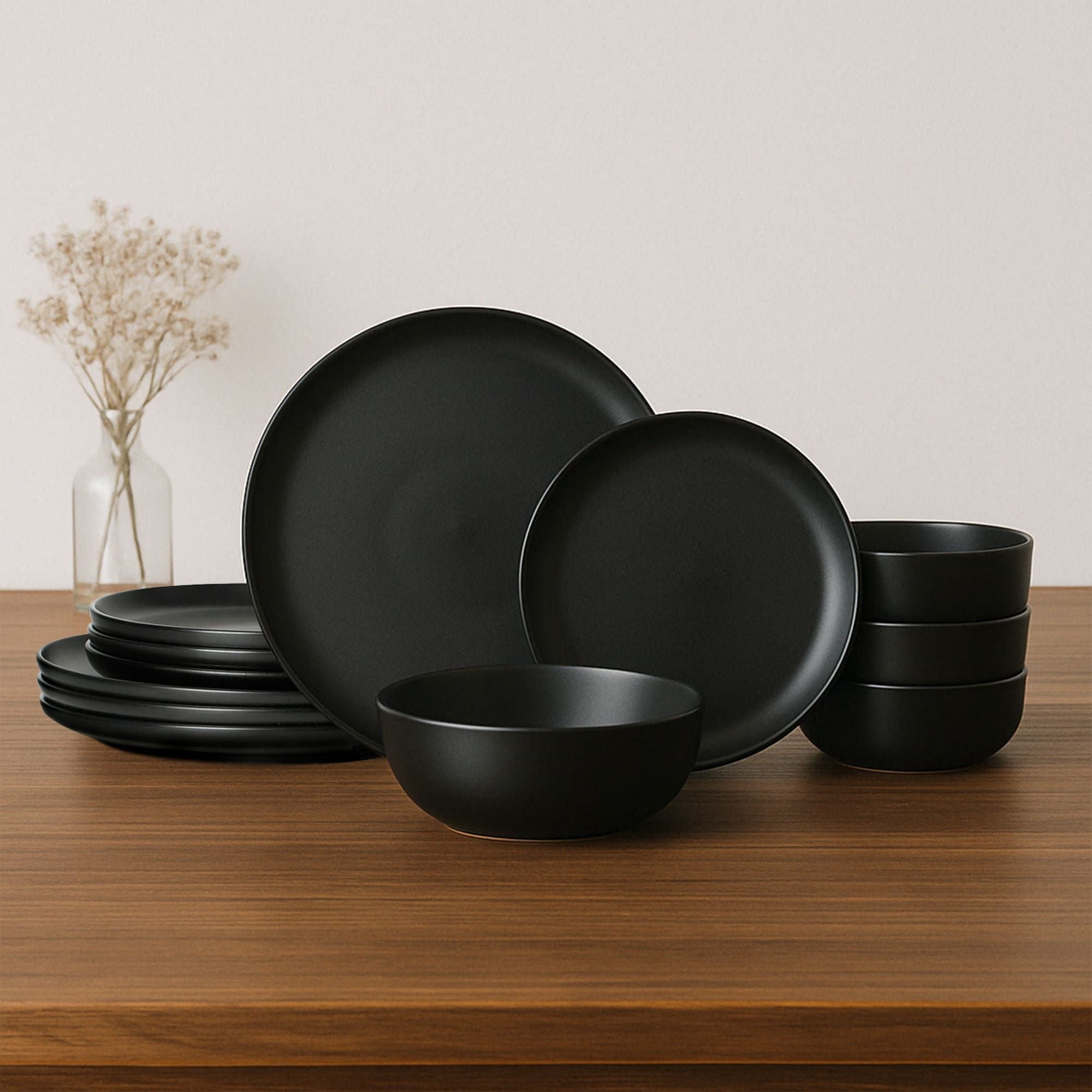 12 piece stoneware dinner plates bowls sets microwave dishwasher safe non toxic dinner plates bowls set stackable matte 