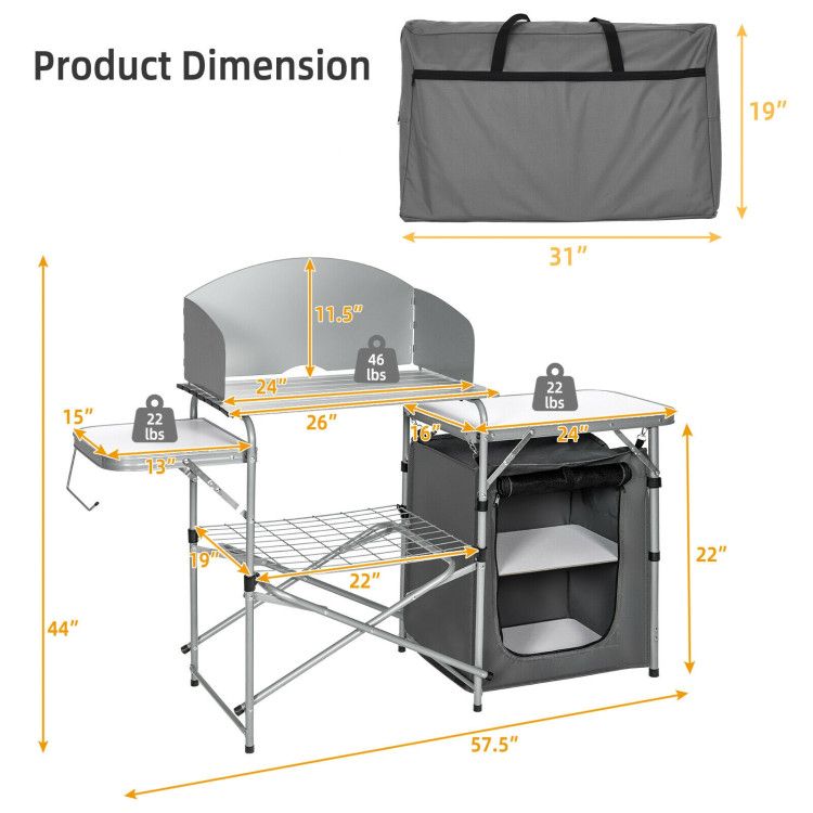 foldable outdoor bbq portable grilling table with windscreen bag - 
