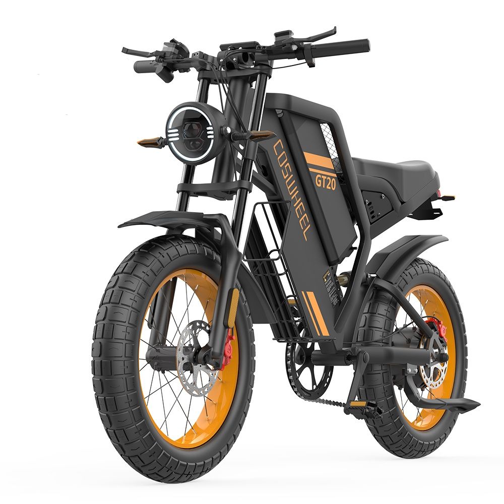 High?performance 1000W off?road e?bike with 48V battery and 20?inch fat tires, side view on trail