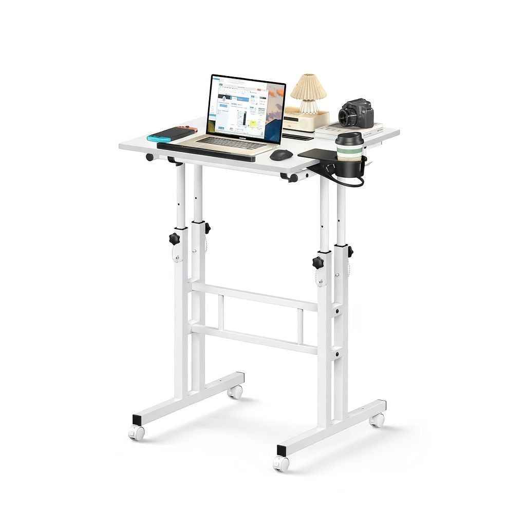 24inch manual height adjustable split top standing desk on wheels sit stand workstation with rolling base space saving t