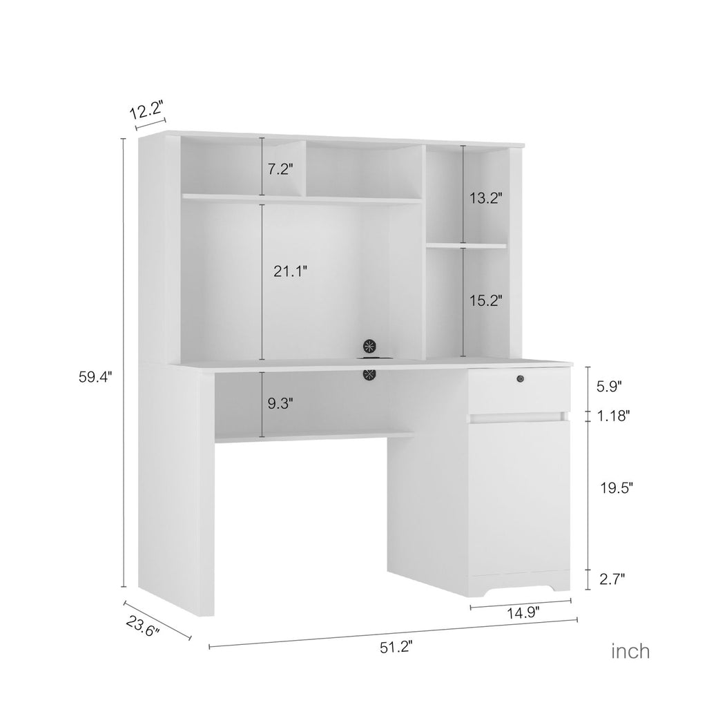 versatile white desk with hutch and bookshelf equipped with charging ports drawers for home office and study needs - ima