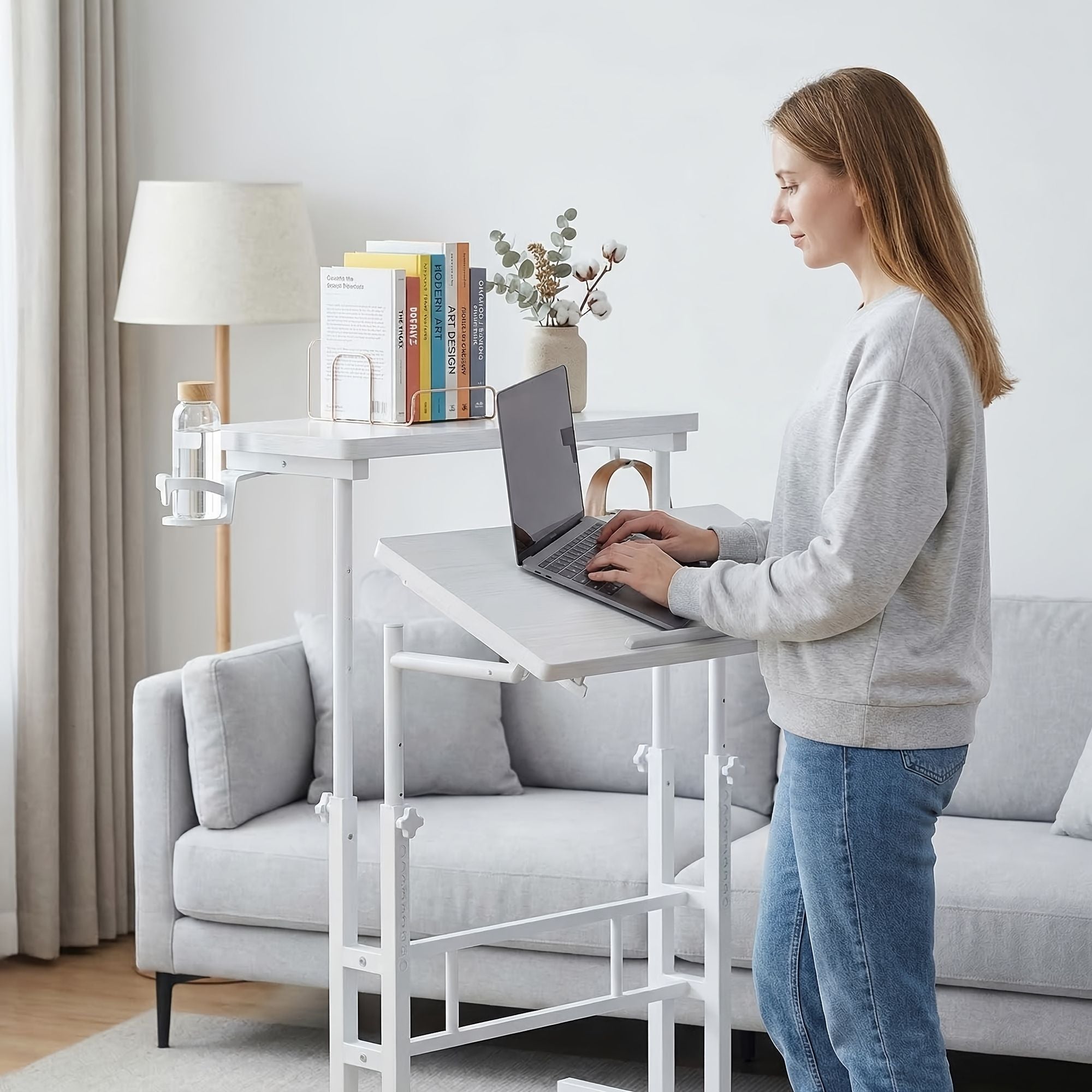 24inch manual height adjustable split top standing desk on wheels sit stand workstation with rolling base space saving t