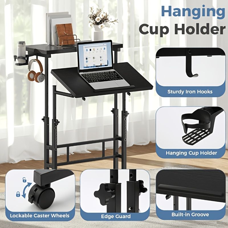 24inch manual height adjustable split top standing desk on wheels sit stand workstation with rolling base space saving t
