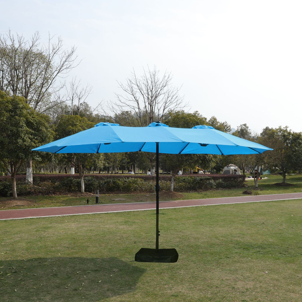 15x9ft large double sided rectangular outdoor twin patio market umbrella with light and base blue - 