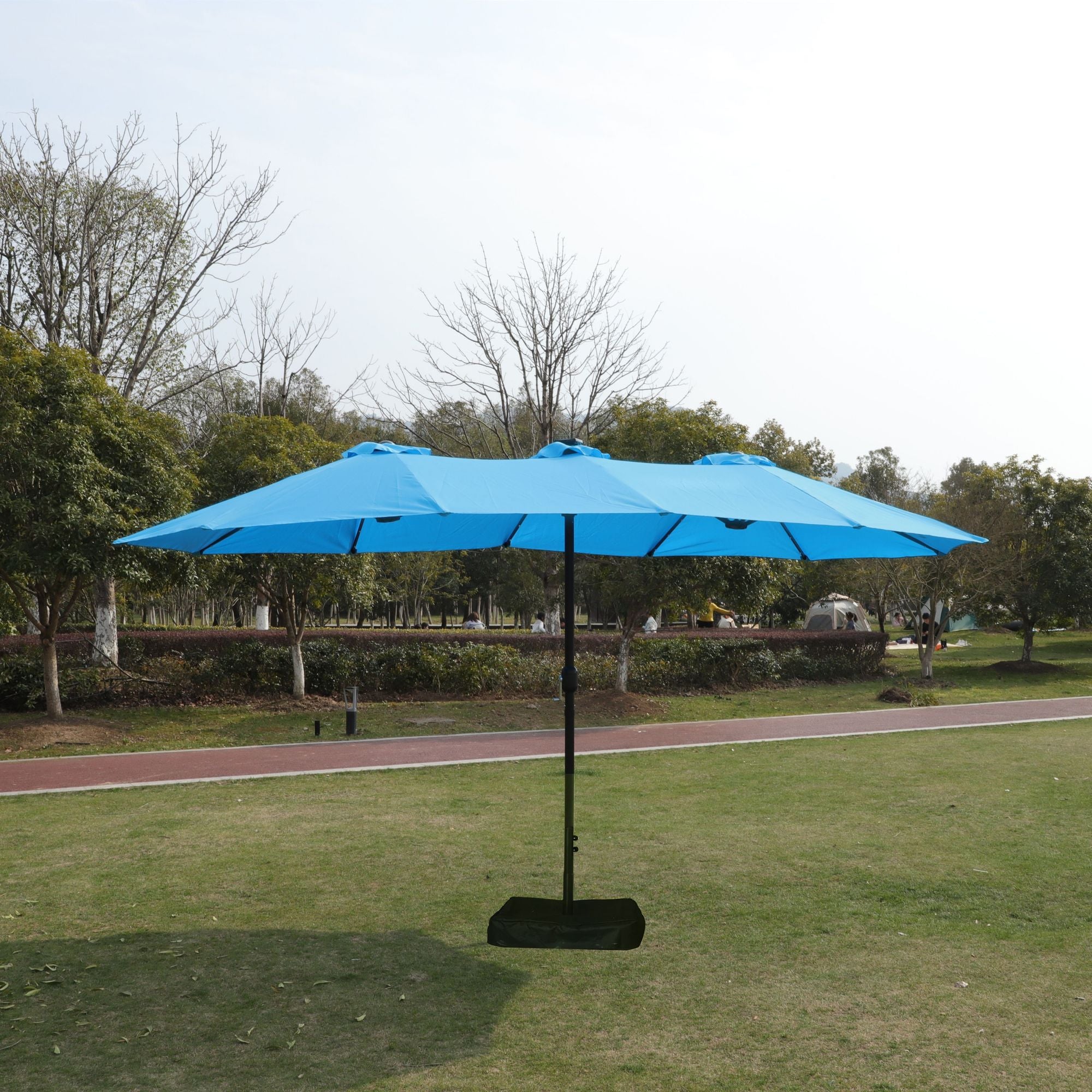 15x9ft large double sided rectangular outdoor twin patio market umbrella with light and base blue - 