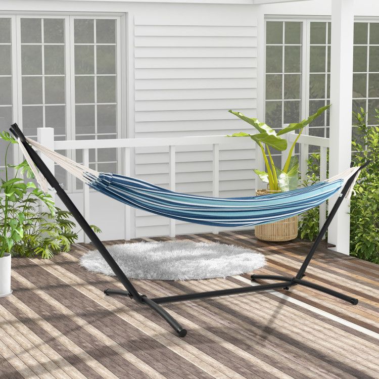 portable indoor outdoor 2 person double hammock set with stand and carrying cases - 