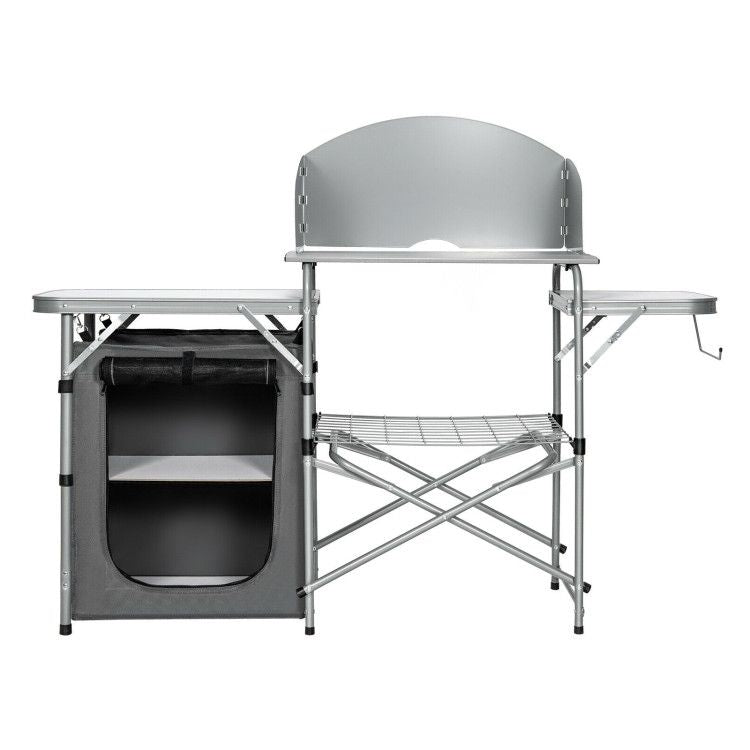 foldable outdoor bbq portable grilling table with windscreen bag - 