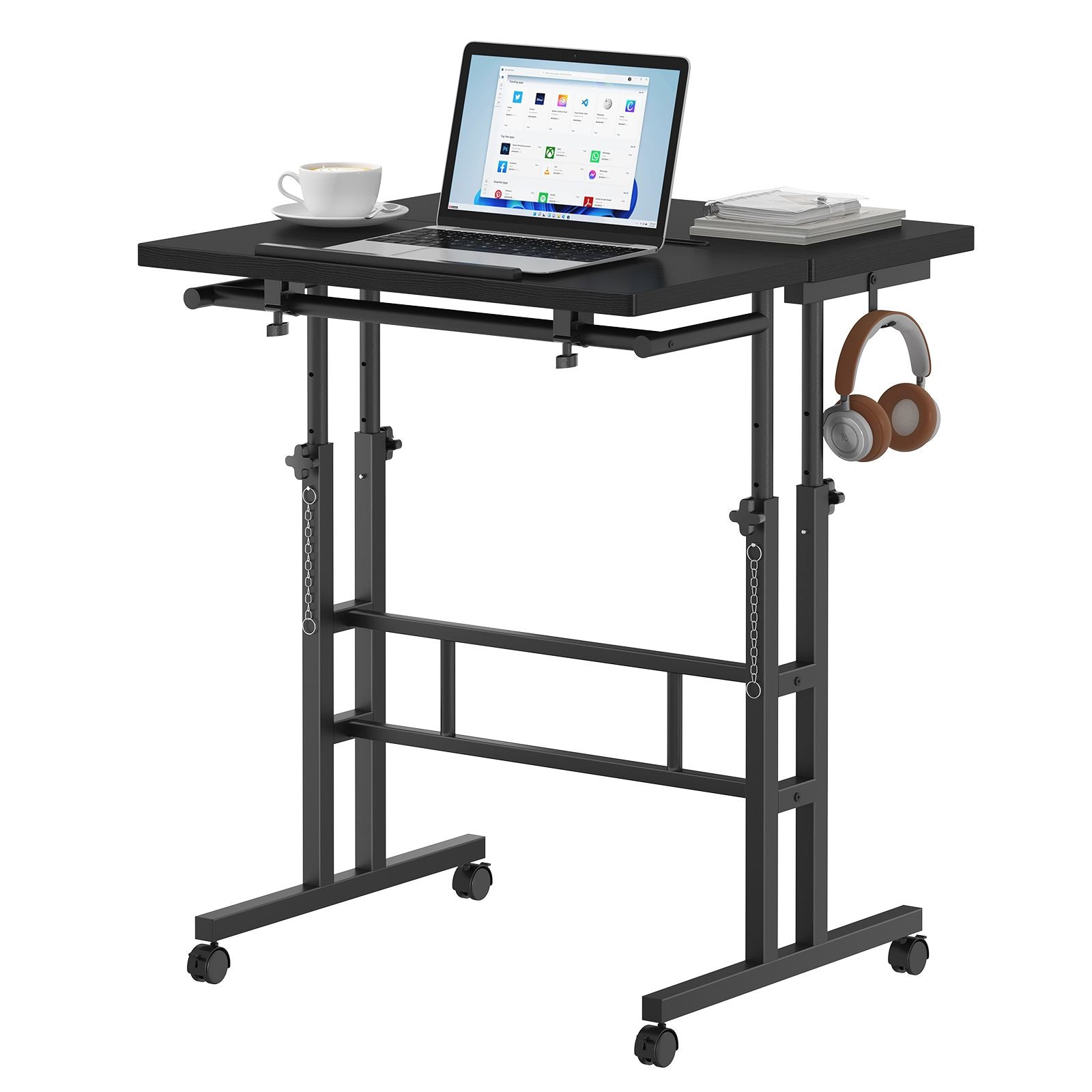 24inch manual height adjustable split top standing desk on wheels sit stand workstation with rolling base space saving t