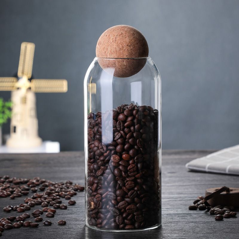 sealed glass storage jar with cork cap perfect for tea coffee dry foods - 