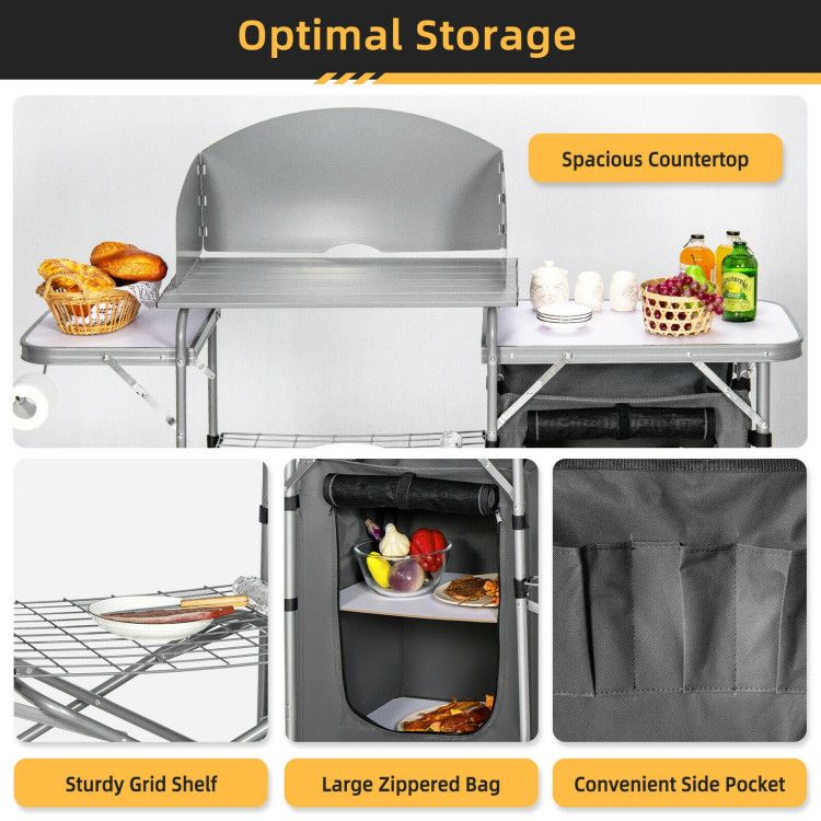 foldable outdoor bbq portable grilling table with windscreen bag - 