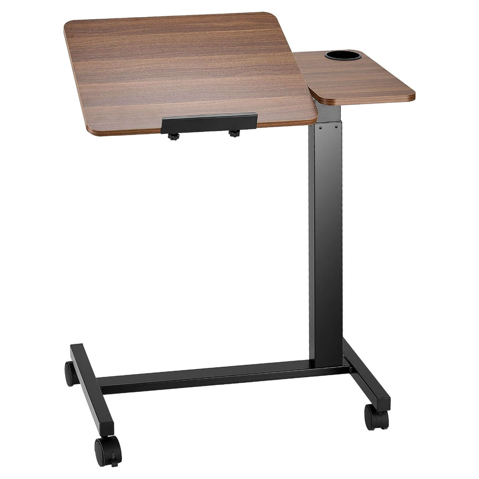 portable overbed desk with height angle adjustments rolling laptop table with cup holder for study work - 