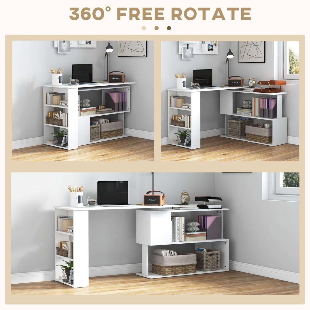 white l shaped corner computer desk with 360 rotating design storage shelves perfect home office workstation - 