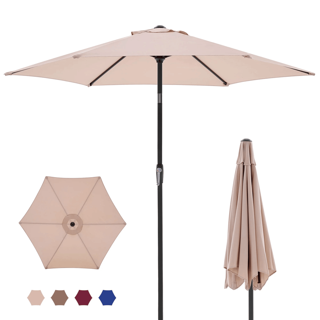 7 5 foot outdoor terrace sun umbrella with button tilt and hand cranking device 6 rib design uv15 waterproof fabric - im