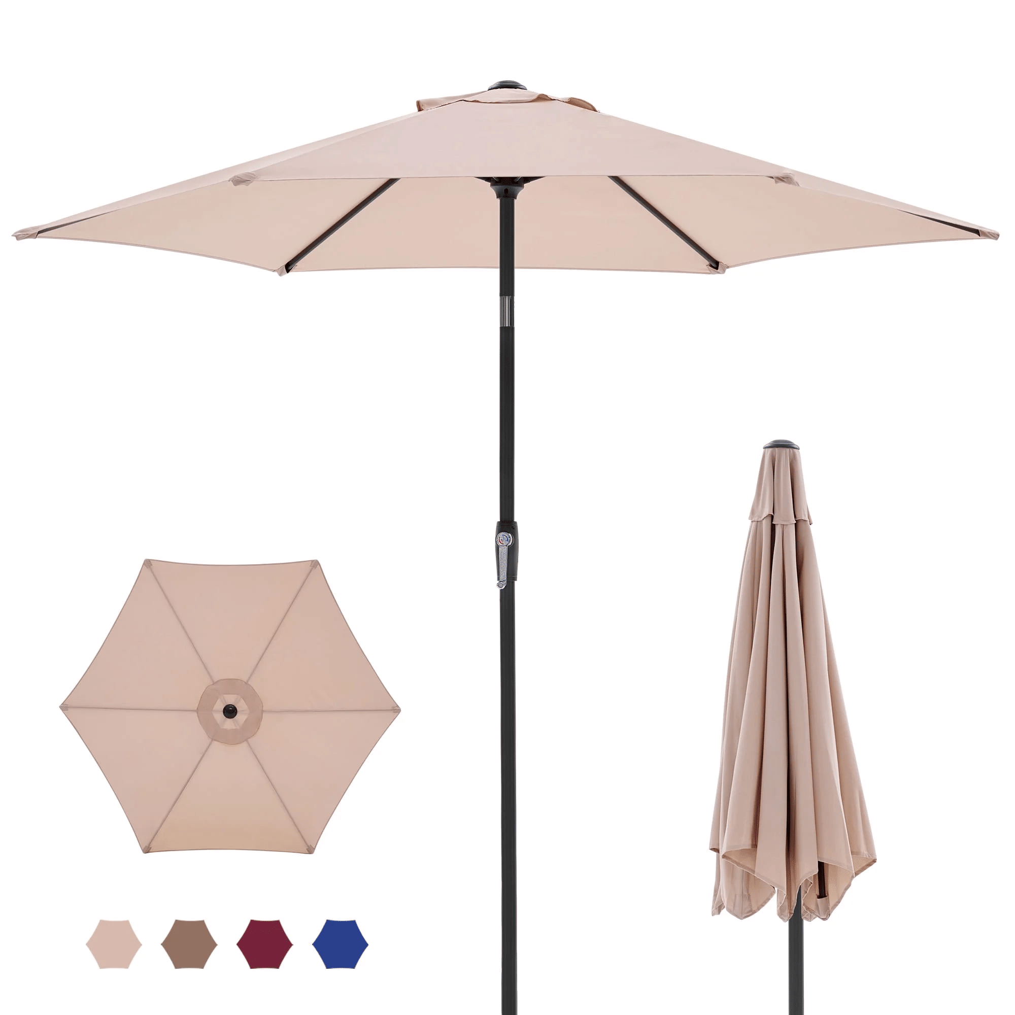 7 5 foot outdoor terrace sun umbrella with button tilt and hand cranking device 6 rib design uv15 waterproof fabric - im