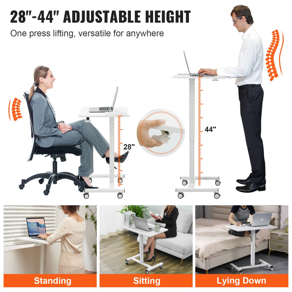 portable rolling laptop table gas spring height adjustable sit stand desk with 360 wheels for flexible home office solut
