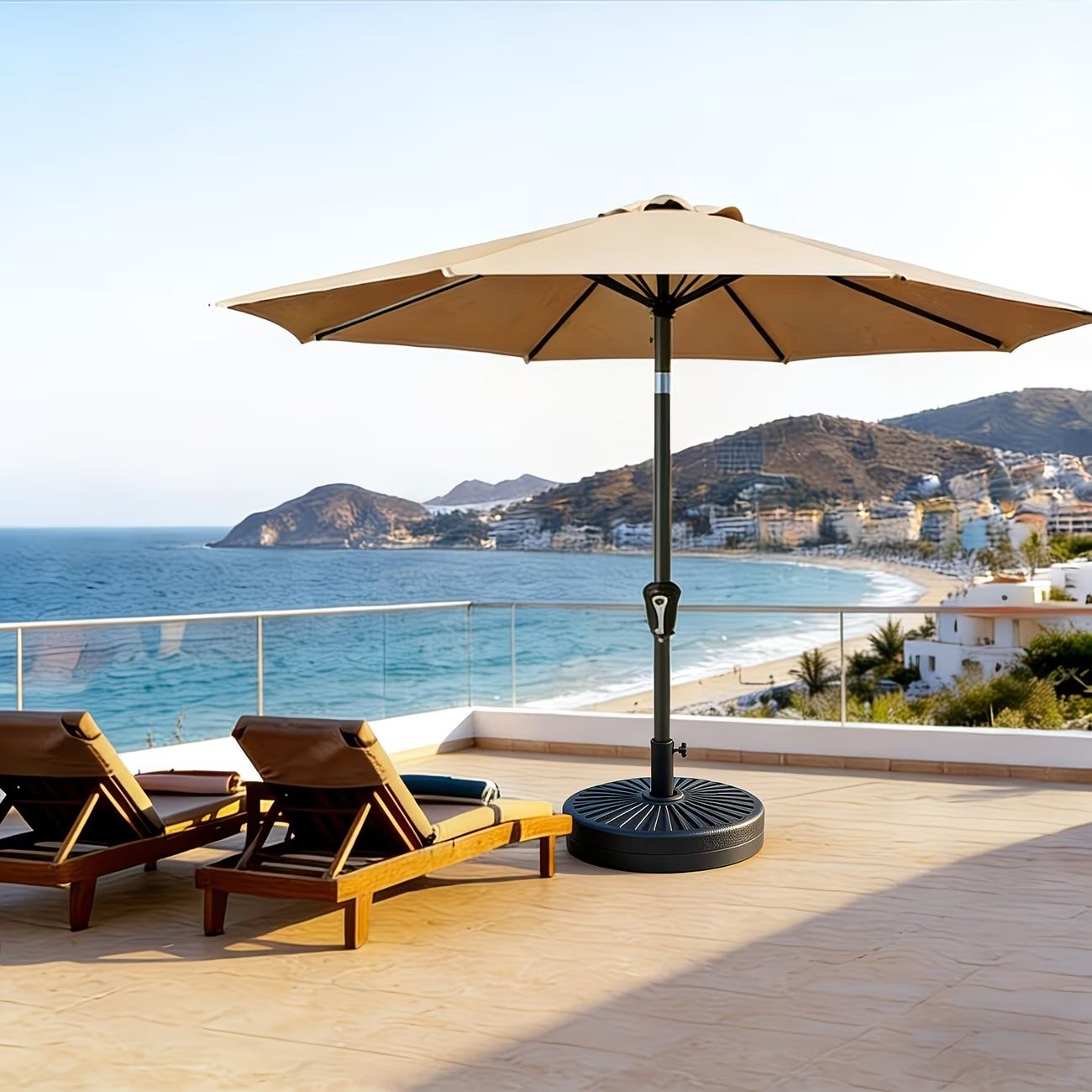 9ft outdoor patio umbrella with tilt and crank 8 rib market umbrella stable sun shade canopy for patio beach deck garden