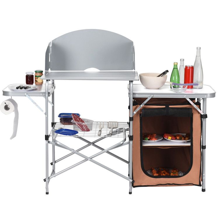 foldable outdoor bbq portable grilling table with windscreen bag - 