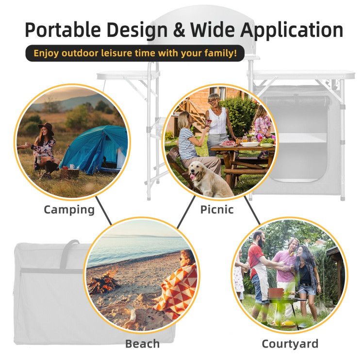 foldable outdoor bbq portable grilling table with windscreen bag - 