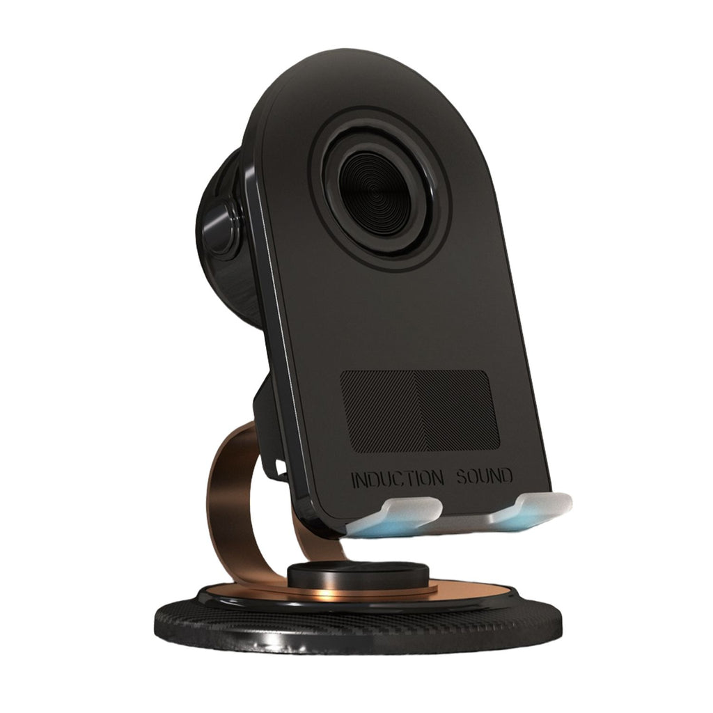 cell phone stand with instant wireless induction bluetooth speaker no bluetooth pairing needed 1 second connection hd su