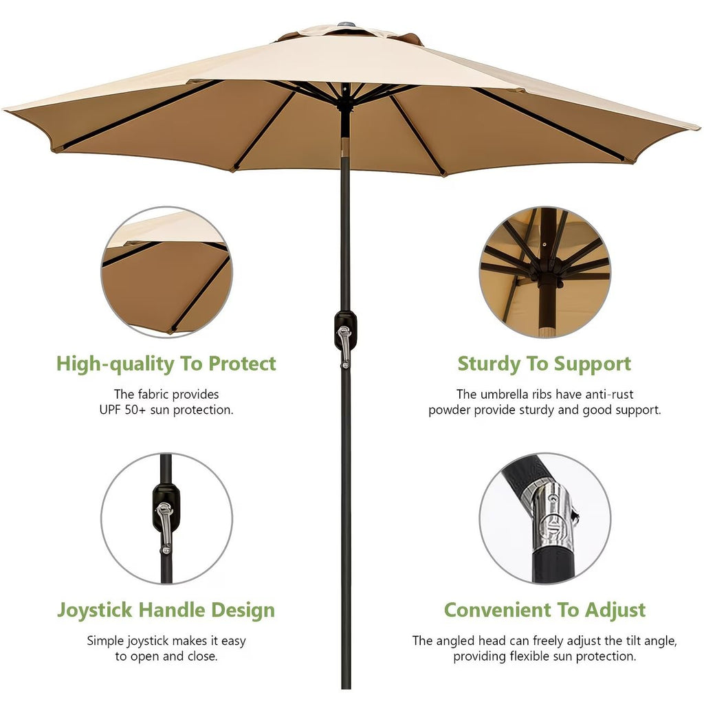 9ft outdoor patio umbrella with tilt and crank 8 rib market umbrella stable sun shade canopy for patio beach deck garden