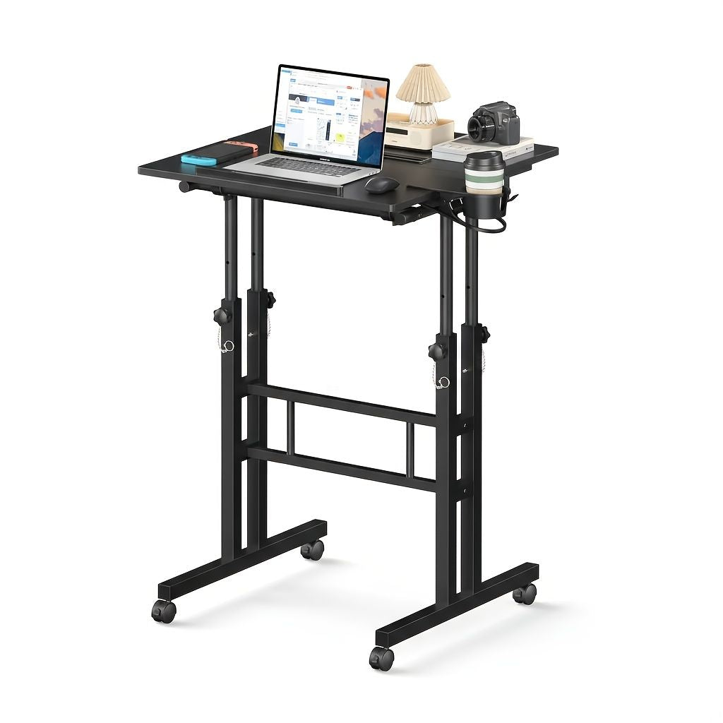 24inch manual height adjustable split top standing desk on wheels sit stand workstation with rolling base space saving t