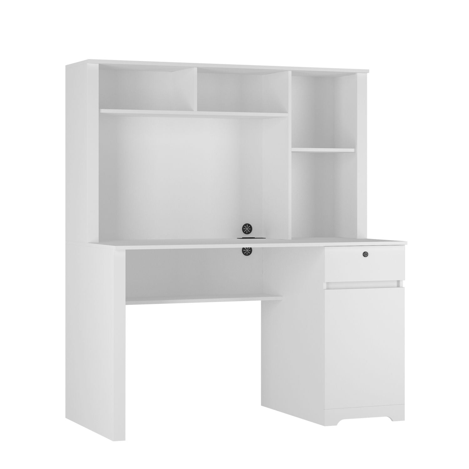 versatile white desk with hutch and bookshelf equipped with charging ports drawers for home office and study needs - ima