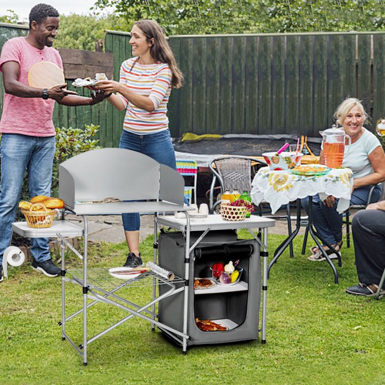foldable outdoor bbq portable grilling table with windscreen bag - 
