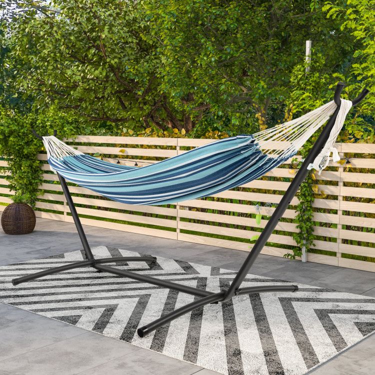 portable indoor outdoor 2 person double hammock set with stand and carrying cases - 