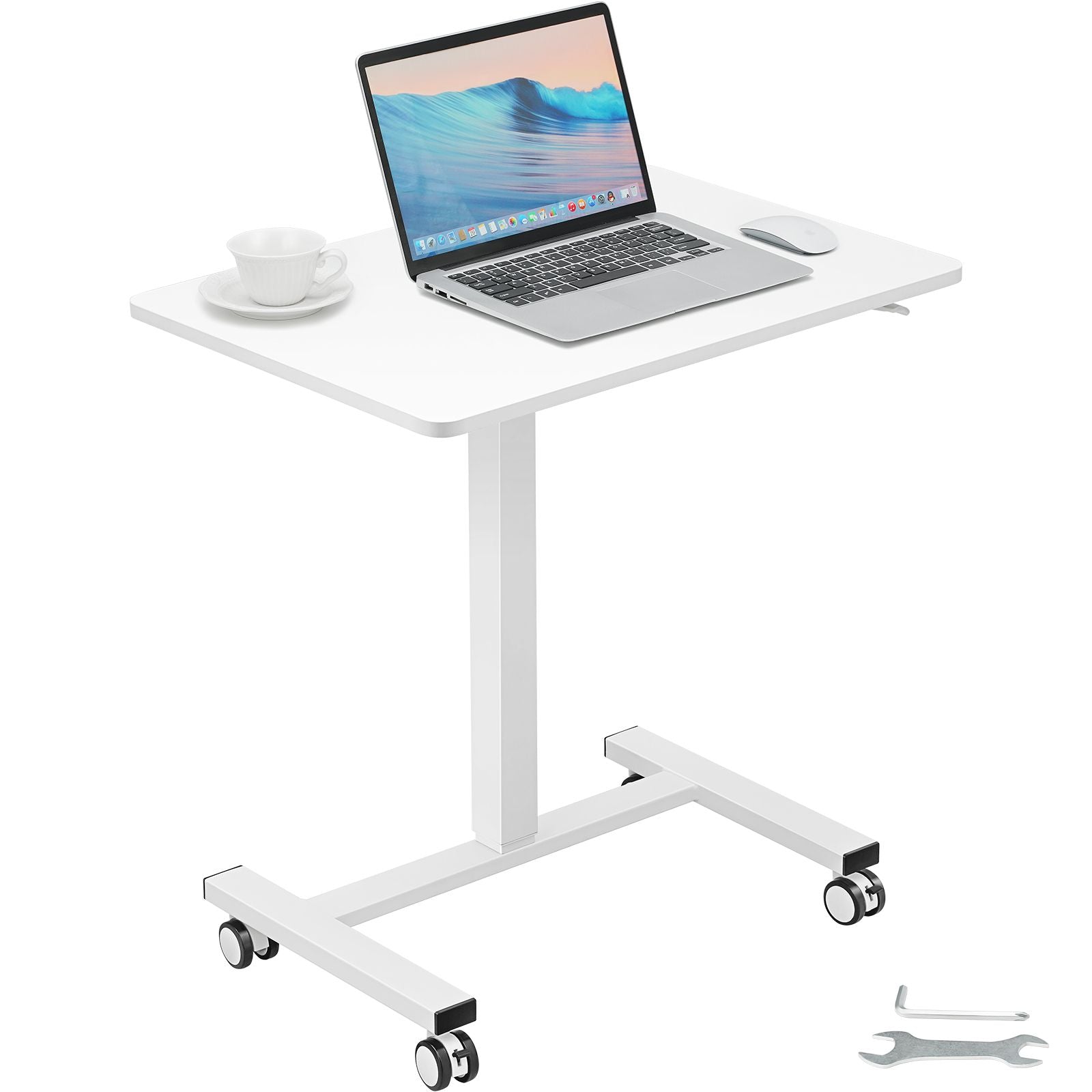 portable rolling laptop table gas spring height adjustable sit stand desk with 360 wheels for flexible home office solut