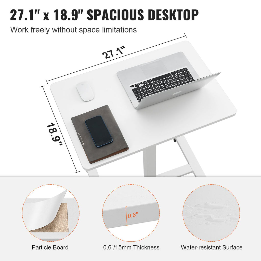 portable rolling laptop table gas spring height adjustable sit stand desk with 360 wheels for flexible home office solut