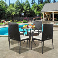 4 pieces patio wicker rattan dining set with comfy cushions - 