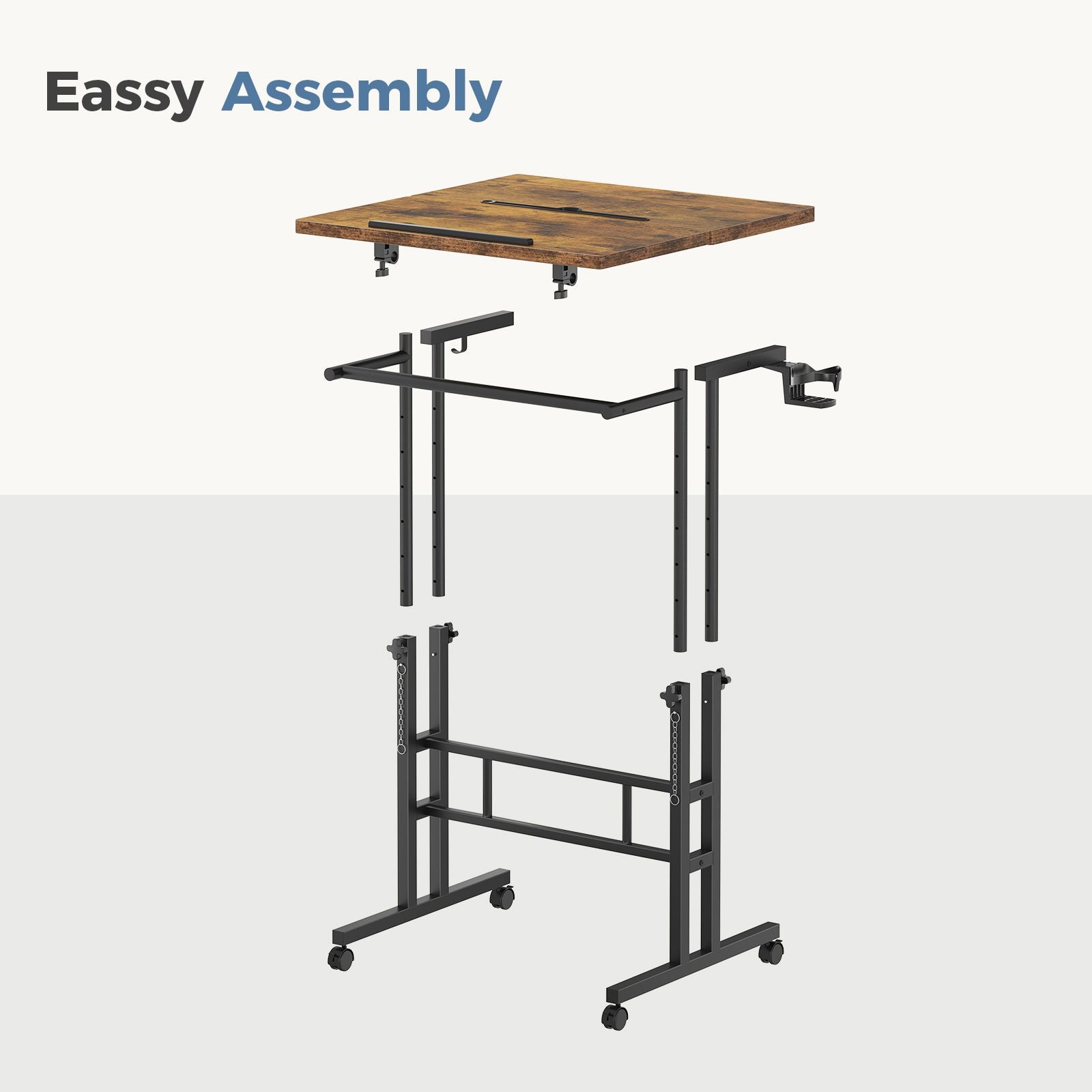 24inch manual height adjustable split top standing desk on wheels sit stand workstation with rolling base space saving t