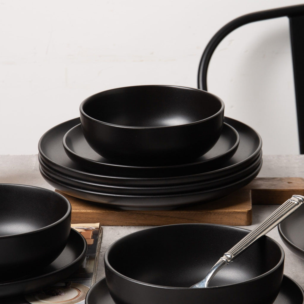 12 piece stoneware dinner plates bowls sets microwave dishwasher safe non toxic dinner plates bowls set stackable matte 