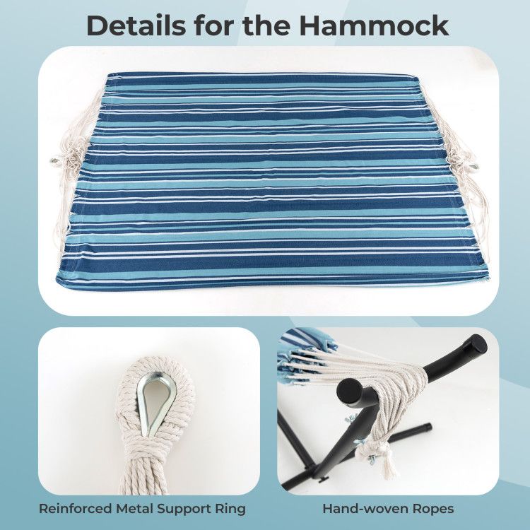portable indoor outdoor 2 person double hammock set with stand and carrying cases - 