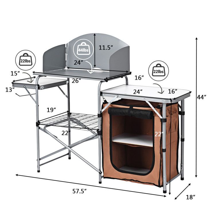 foldable outdoor bbq portable grilling table with windscreen bag - 