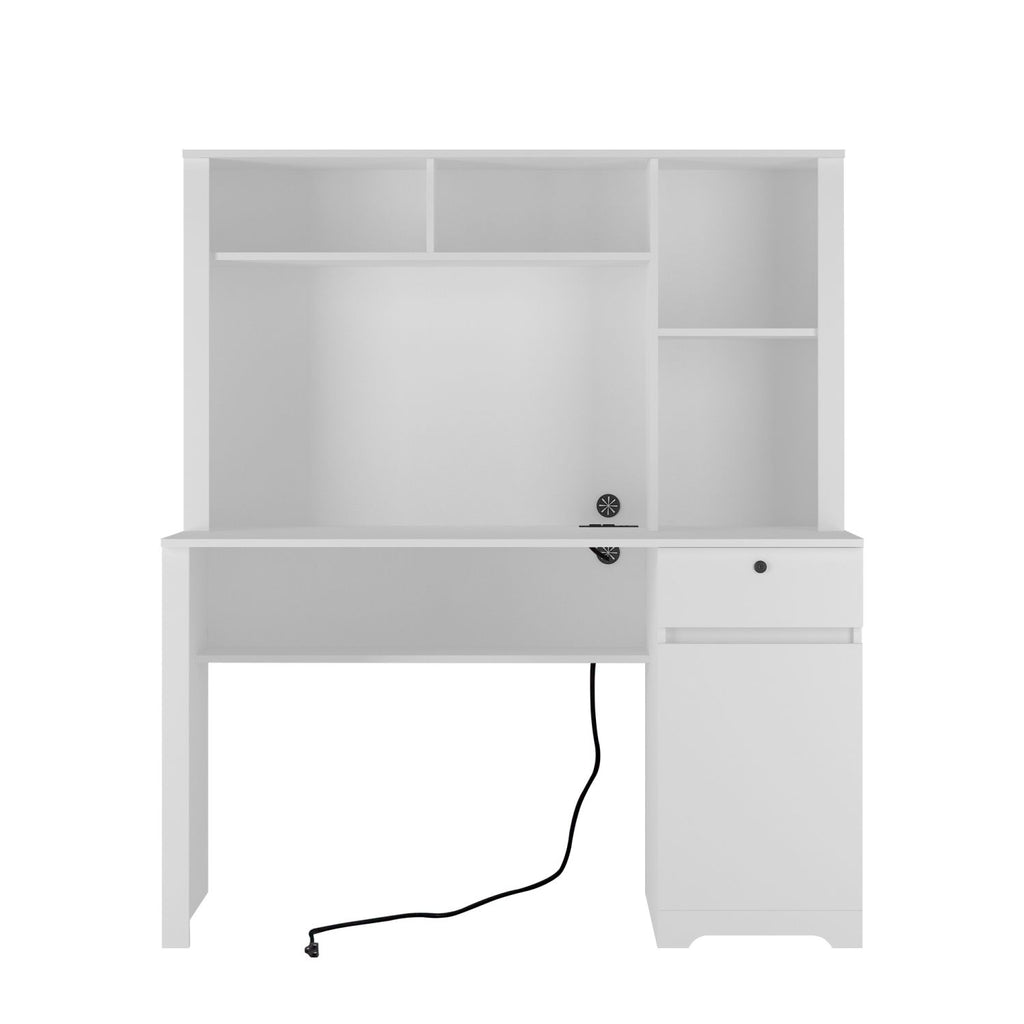 versatile white desk with hutch and bookshelf equipped with charging ports drawers for home office and study needs - ima