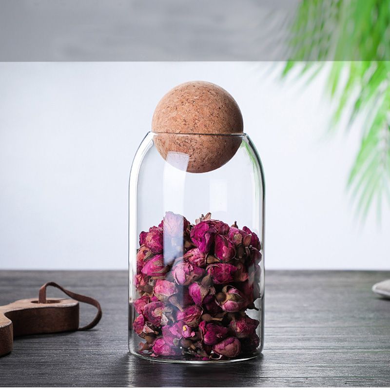 sealed glass storage jar with cork cap perfect for tea coffee dry foods - 