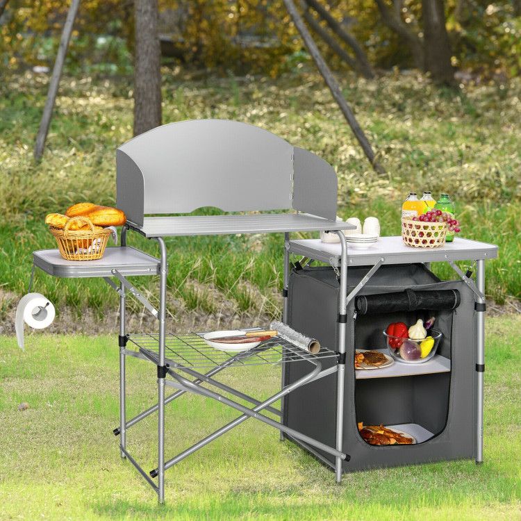 foldable outdoor bbq portable grilling table with windscreen bag - 