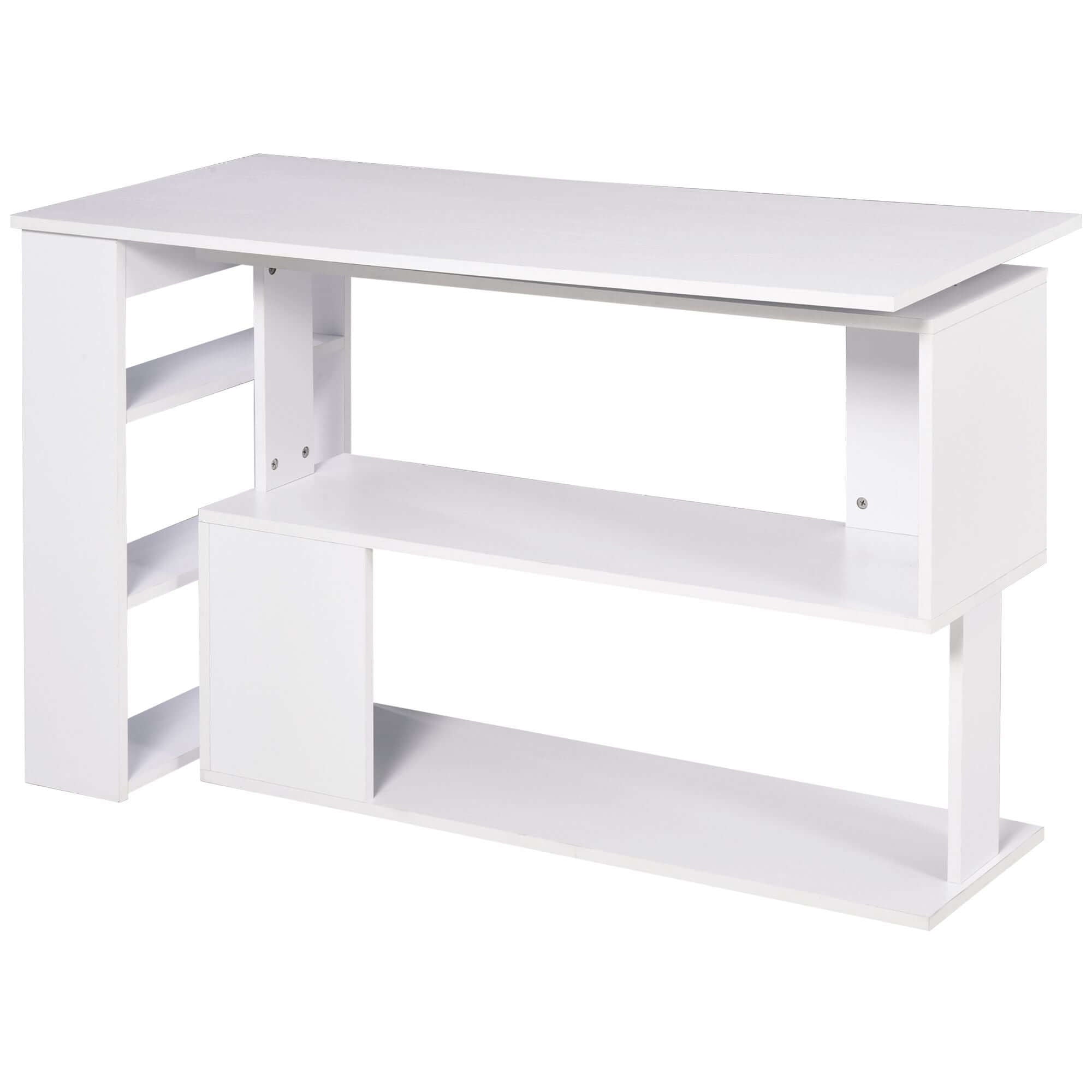 white l shaped corner computer desk with 360 rotating design storage shelves perfect home office workstation - 
