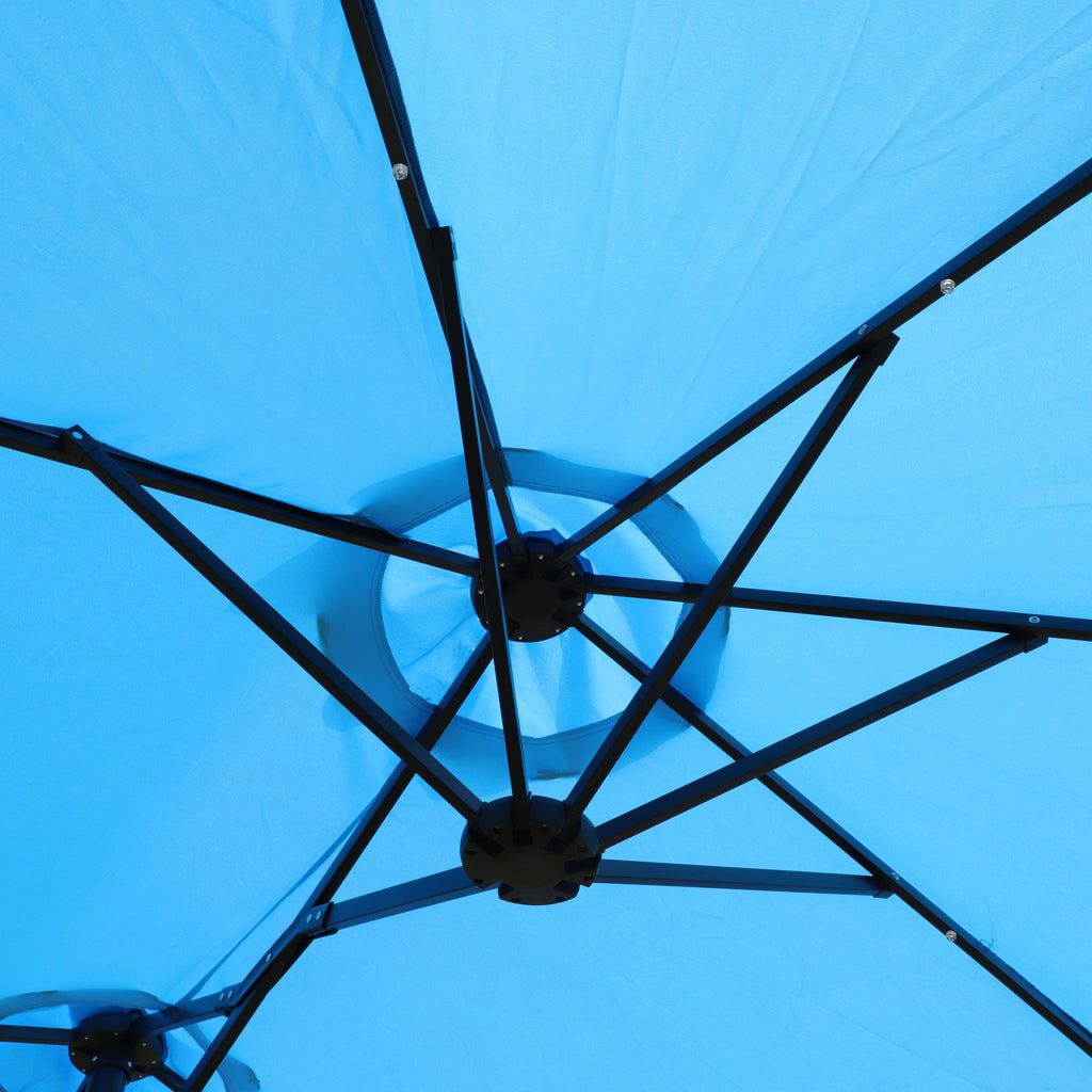 15x9ft large double sided rectangular outdoor twin patio market umbrella with light and base blue - 
