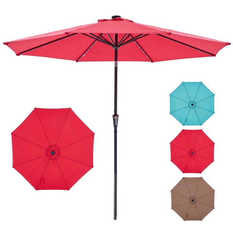 10 ft patio umbrella for table outdoor sun umbrella with 32 led solar lights red - 