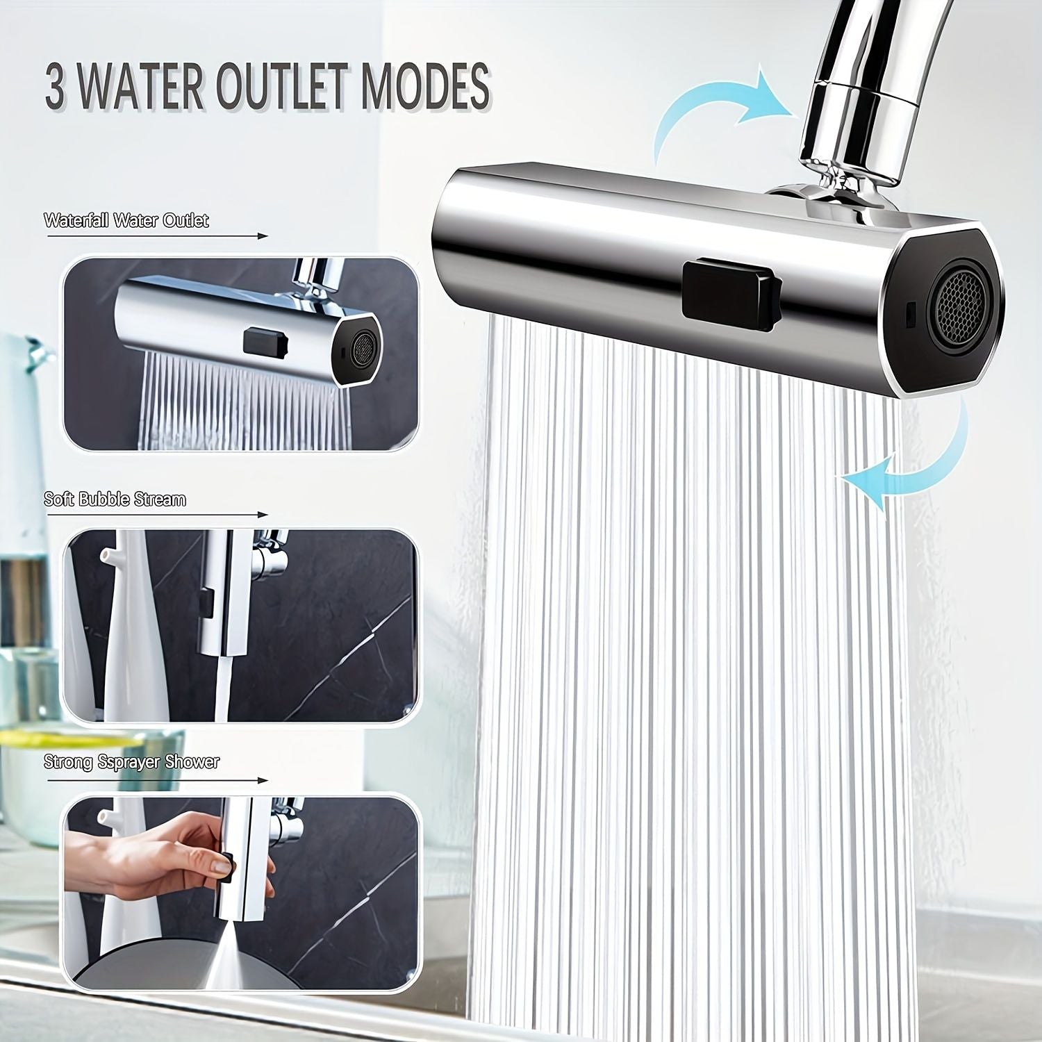 3 in 1 large scale 360 waterfall kitchen faucet touch controlled swivel spout extender for kitchen sink vegetable and fr