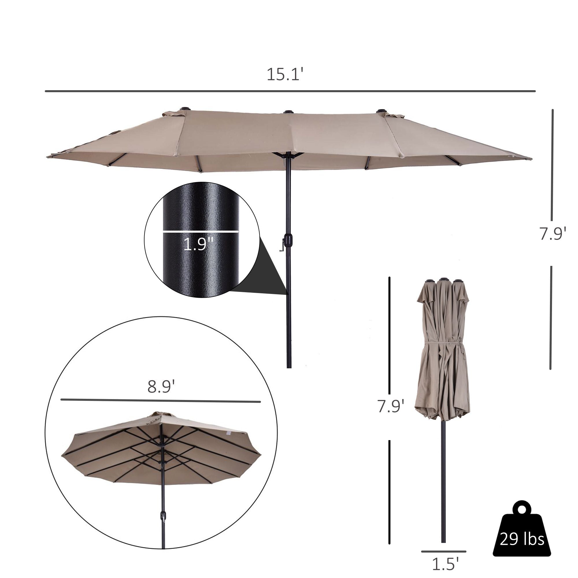 patio umbrella 15ft double sided outdoor market extra large umbrella with crank handle for deck lawn backyard and pool t