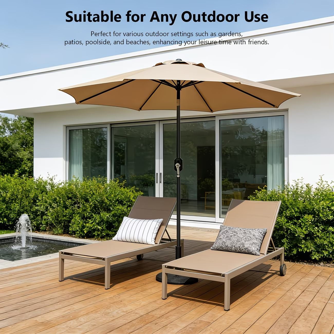 9ft outdoor patio umbrella with tilt and crank 8 rib market umbrella stable sun shade canopy for patio beach deck garden