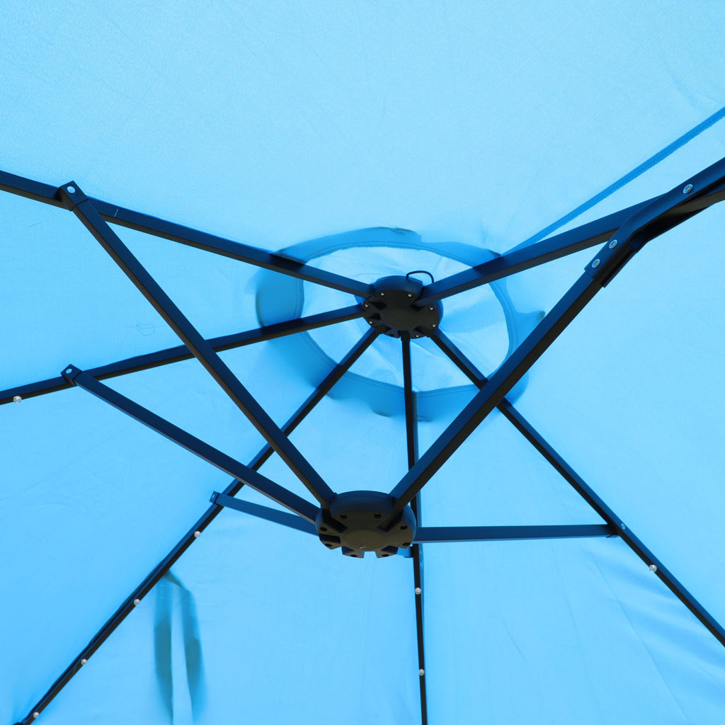 15x9ft large double sided rectangular outdoor twin patio market umbrella with light and base blue - 