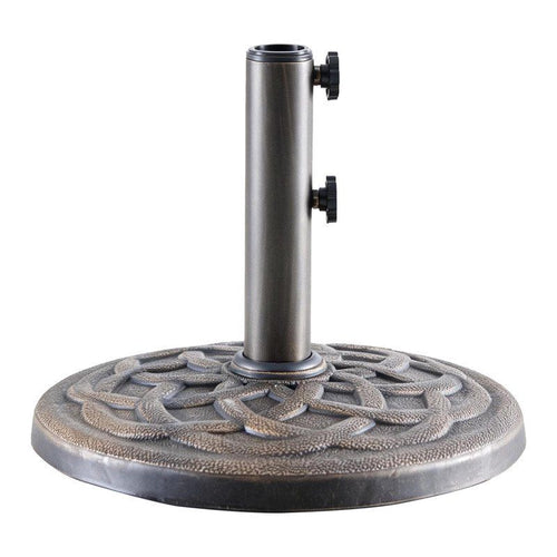 16 5 inch umbrella base 2 manual knobs 22 lbs resin base 2 adapters weather resistant bronze powder coated construction 