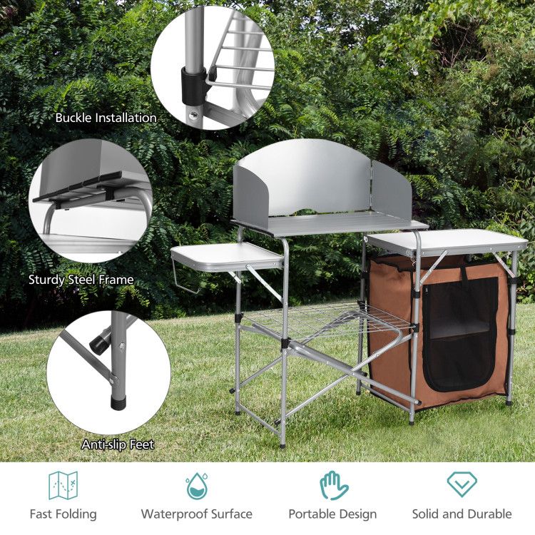 foldable outdoor bbq portable grilling table with windscreen bag - 